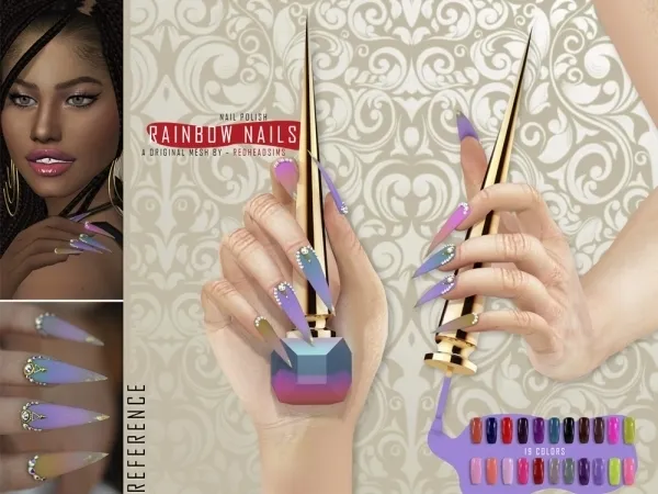 Alpha RAINBOW NAILS by redheadsims - The Sims 4 Custom Content