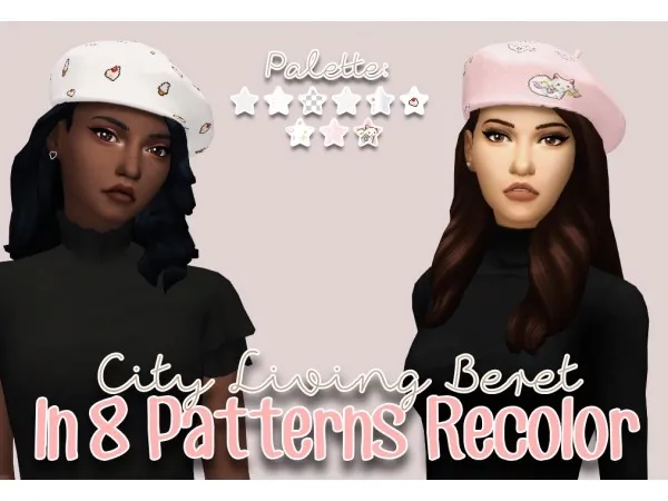 Maxis Match City living beret patterns recolor by simsfinds - The Sims 4 Custom Content