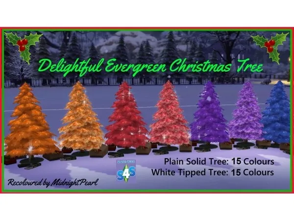 Maxis Match Delightful Evergreen Holiday Tree 15 Colours by simsfinds - The Sims 4 Custom Content