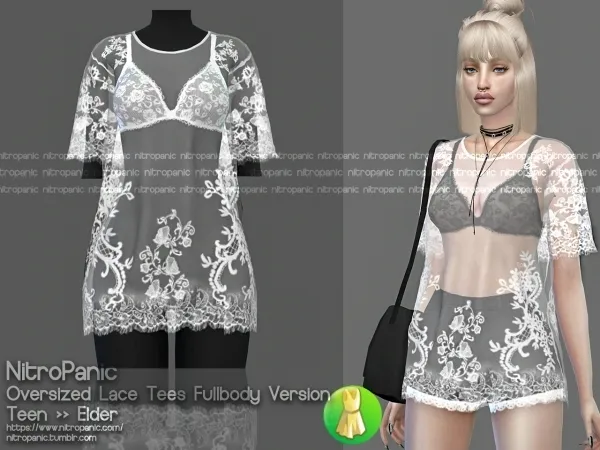 Alpha Oversized Lace Tees (Fullbody Version) by nitropanic - The Sims 4 Custom Content