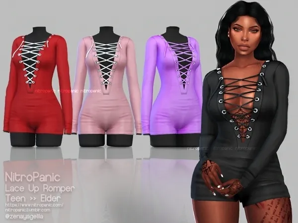 Alpha Lace up Romper by nitropanic - The Sims 4 Custom Content