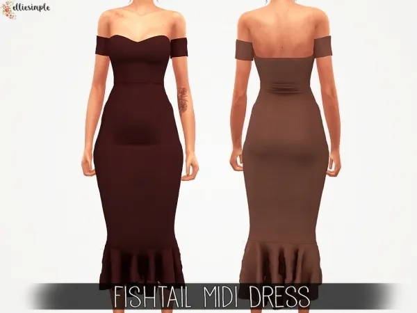 Alpha Elliesimple Fishtail Midi Dress by elliesimple - The Sims 4 Custom Content