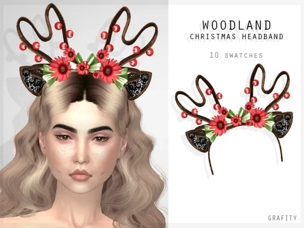 Alpha Woodland Christmas Headband by grafity-cc - The Sims 4 Custom Content