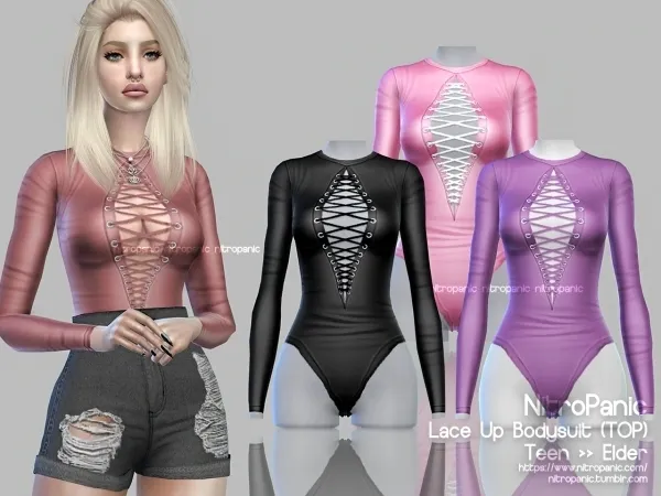Alpha Lace Up Bodysuit (TOP) by nitropanic - The Sims 4 Custom Content