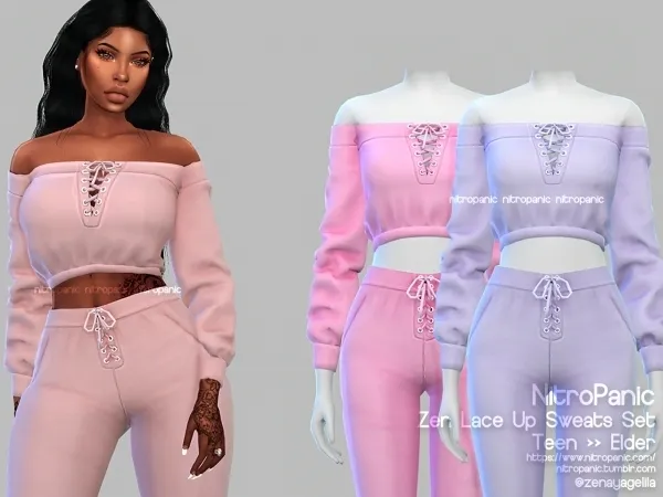 Alpha Z's Lace Up Sweats Bottom by nitropanic - The Sims 4 custom content