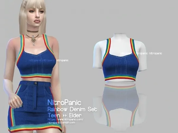 Alpha Rainbow Denim Set (TOP) by nitropanic - The Sims 4 Custom Content