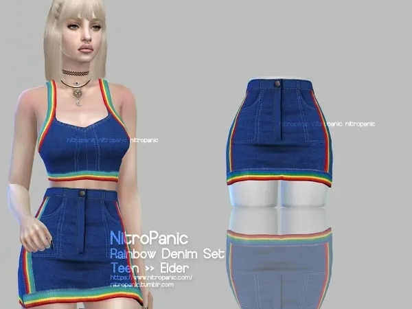 Alpha Rainbow Denim Set (BOTTOM) by nitropanic - The Sims 4 Custom Content
