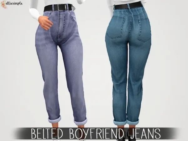 Alpha Elliesimple Belted Boyfriend Jeans by elliesimple - The Sims 4 Custom Content