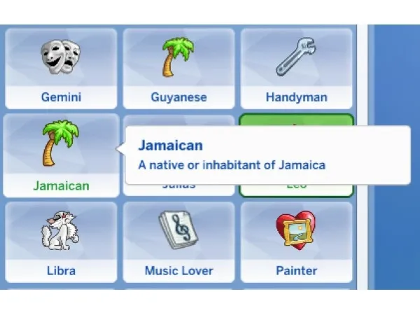 Mix Jamaican Trait by simsfinds - The Sims 4 Custom Content