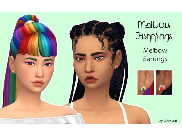 Maxis Match Melon Rainbow Melbow Earrings by simsfinds - The Sims 4 Custom Content
