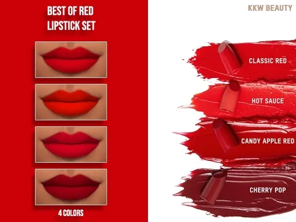 Mix KKW LIPSTICKS COLLECTION (RED PART) - The Sims 4 Custom Content