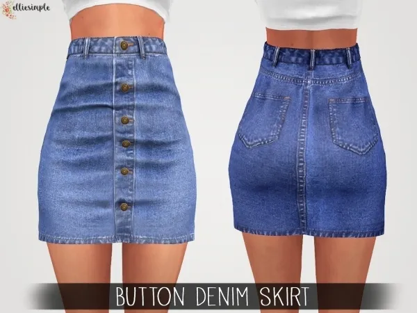 Alpha Elliesimple Button Denim Skirt by elliesimple - The Sims 4 Custom Content