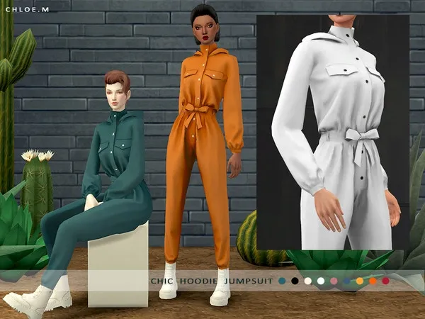 Alpha ChloeM Chic Hoodie Jumpsuit Pure color - The Sims 4 Custom Content