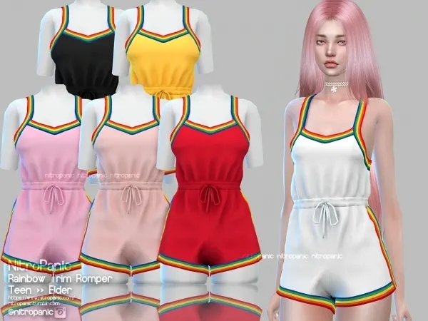 Alpha Rainbow Trim Romper by nitropanic - The Sims 4 Custom Content