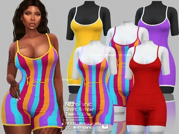 Alpha Short Romper by nitropanic - The Sims 4 Custom Content