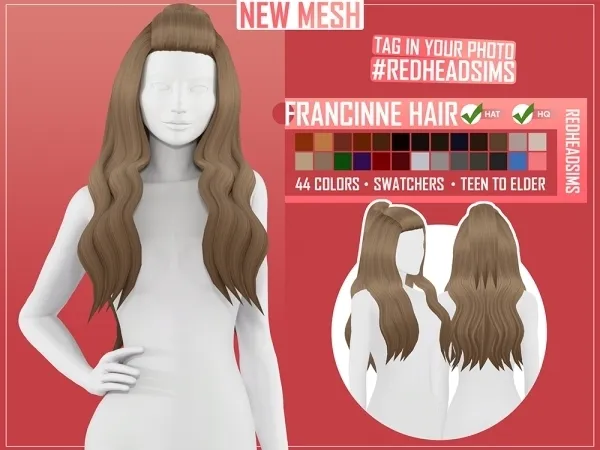 Maxis Match FRANCINNE HAIR by redheadsims - The Sims 4 Custom Content