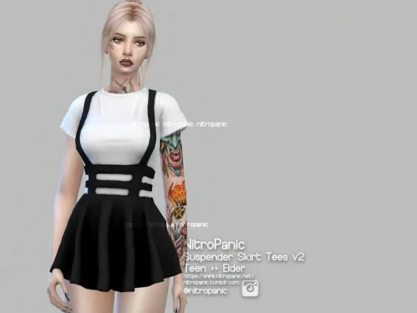 Alpha Suspender Skirt+Tees v2 by nitropanic - The Sims 4 custom content
