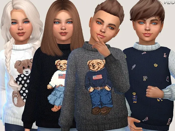 Alpha Teddy Bear Sweaters For Children by thesimsresource - The Sims 4 Custom Content