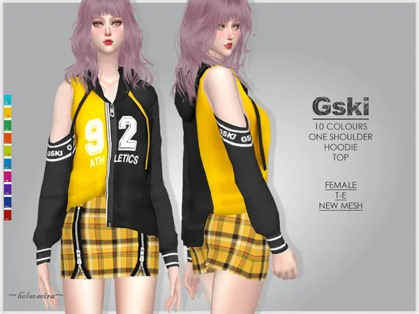 Alpha GSKI One Shoulder Hoodie by thesimsresource - The Sims 4 Custom Content