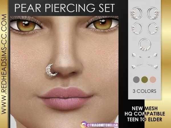 Alpha PEAR PIERCING SET - The Sims 4 Custom Content