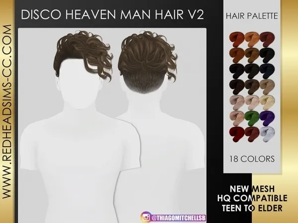Alpha DISCO HEAVEN MAN HAIR V2 by redheadsims - The Sims 4 custom content