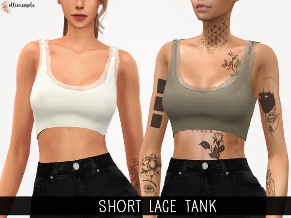 Alpha Elliesimple Short Lace Tank by elliesimple - The Sims 4 Custom Content