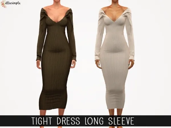 Alpha Elliesimple Tight Dress Long Sleeve by elliesimple - The Sims 4 Custom Content
