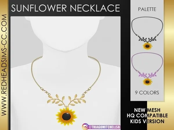Alpha SUNFLOWER NECKLACE KIDS VERSION by redheadsims - The Sims 4 custom content