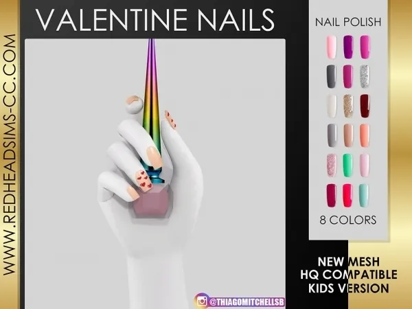Alpha VALENTINE NAILS KIDS VERSION by redheadsims - The Sims 4 Custom Content