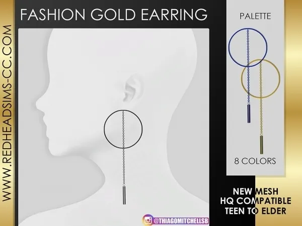 Alpha FASHION GOLD EARRING - The Sims 4 Custom Content
