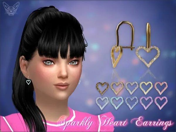 Alpha Sparkly Heart Earrings For Kids - The Sims 4 Custom Content