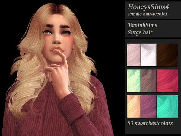 Alpha HoneysSims4 Recolor hair female TsminhSims Surge mesh needed by thesimsresource - The Sims 4 Custom Content