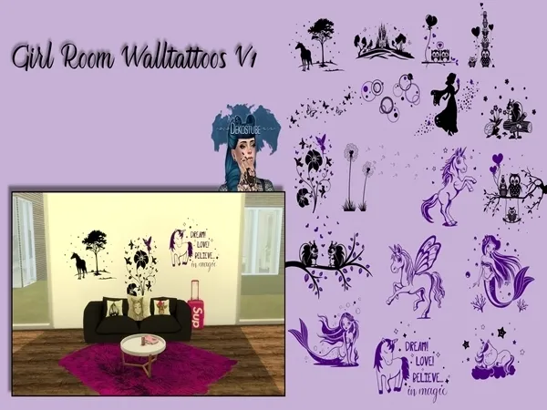 Alpha Girl Room Walltattoos V1 - The Sims 4 Custom Content