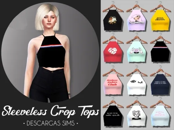 Alpha Sleeveless Crop Tops - The Sims 4 Custom Content