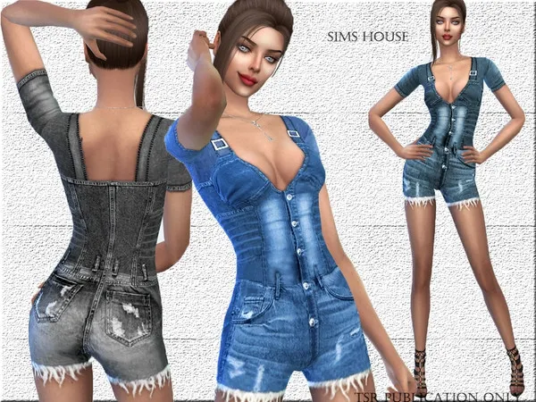 Alpha Short denim overalls - The Sims 4 Custom Content