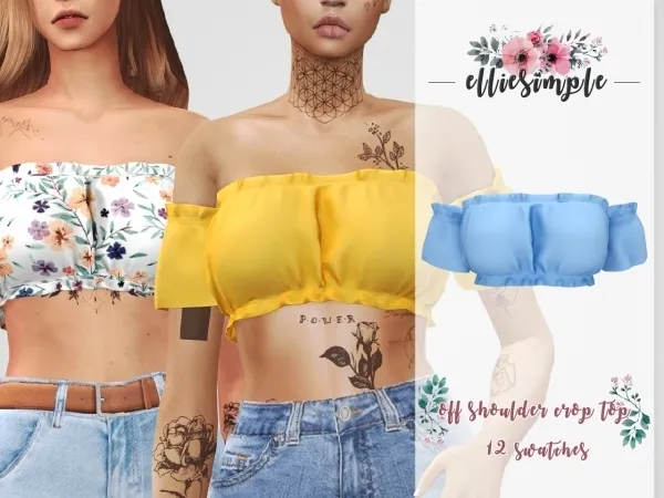 Alpha Elliesimple Off Shoulder Crop Top by elliesimple - The Sims 4 Custom Content