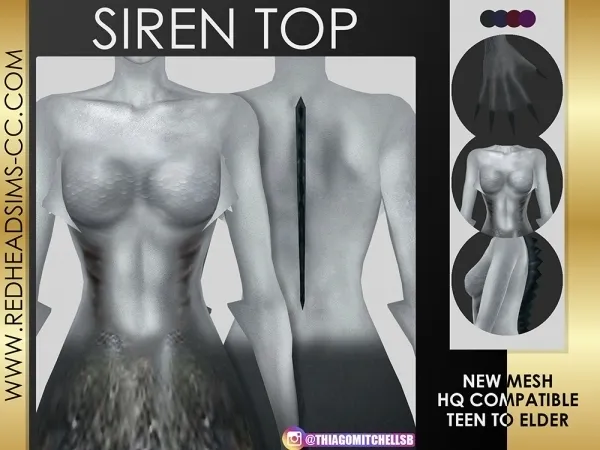 Alpha SIREN TOP by redheadsims - The Sims 4 Custom Content
