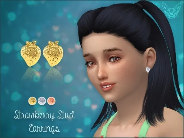 Alpha Strawberry Stud Earrings For Kids by giuliettasims - The Sims 4 Custom Content