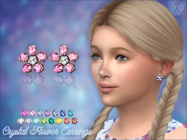 Alpha Crystal Flower Stud Earrings For Kids by giuliettasims - The Sims 4 Custom Content