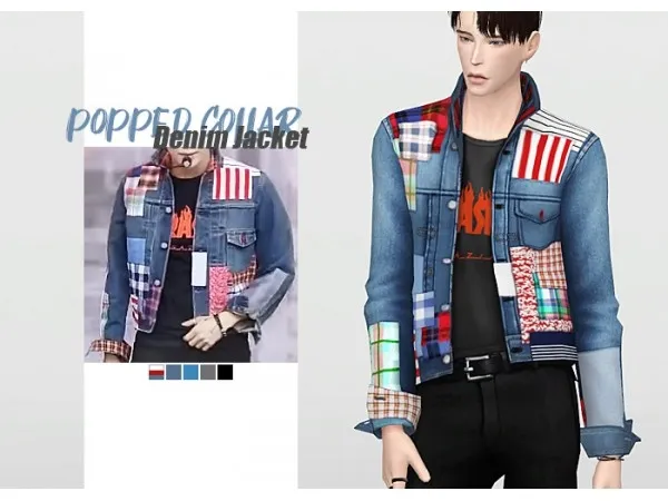 Maxis Match waekey Popped Collar Denim Jacket by simsfinds - The Sims 4 Custom Content