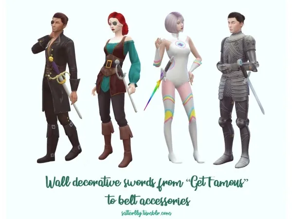 Maxis Match satterlly Wall decorative swords from Get Famous to belt accessories - The Sims 4 Custom Content
