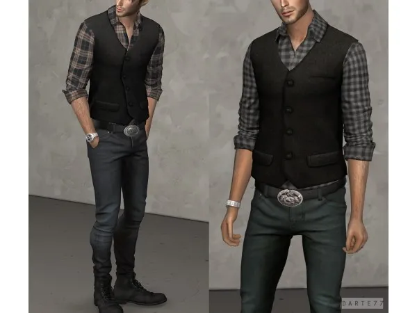 Alpha Rolled Sleeve Shirt (With Vest) by simsfinds - The Sims 4 Custom Content