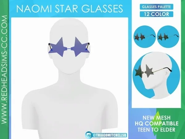 Alpha NAOMI STAR GLASSES by redheadsims - The Sims 4 custom content