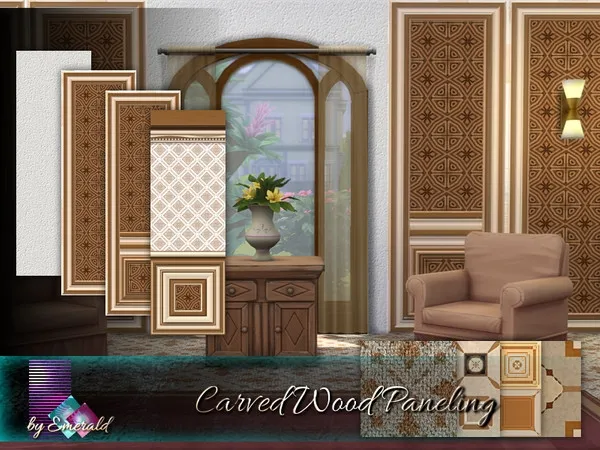 Alpha Carved Wood Paneling by thesimsresource - The Sims 4 Custom Content