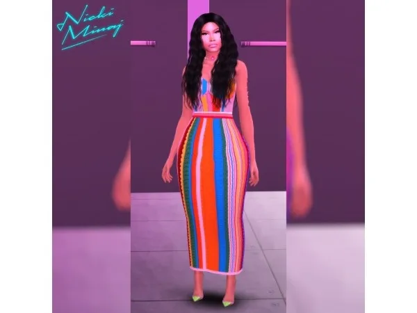 Alpha NICKI MINAJ MOSCHINO Rainbow Stripe Knit Dress by quen2n - The Sims 4 Custom Content