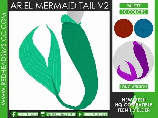 Maxis Match ARIEL MERMAID TAIL V2 by redheadsims - The Sims 4 custom content