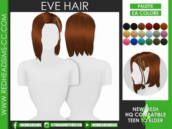 Maxis Match EVE HAIR by redheadsims - The Sims 4 Custom Content