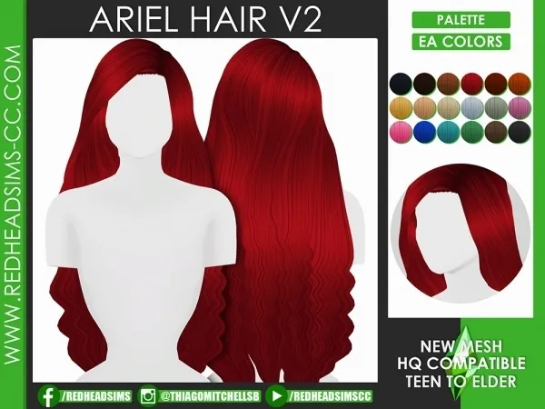 Alpha ARIEL HAIR V2 by redheadsims - The Sims 4 custom content