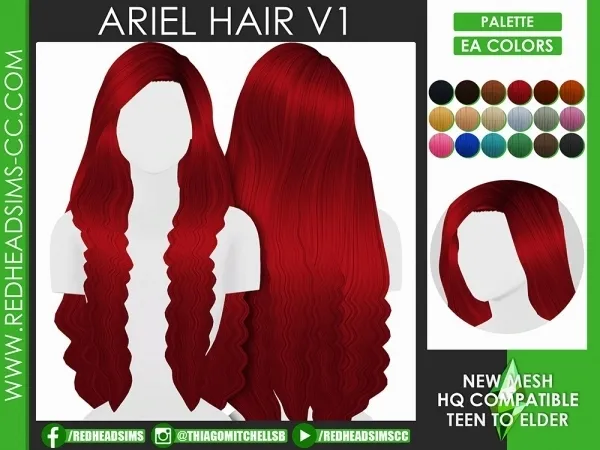 Maxis Match ARIEL HAIR V1 by redheadsims - The Sims 4 custom content