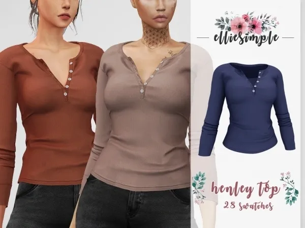 Alpha Elliesimple Henley Top by elliesimple - The Sims 4 Custom Content